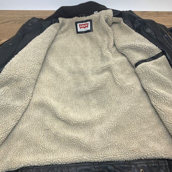 Levis Mens Sherpa Lining Faux Leather Bomber Jacket Dark Brown Size XL - Picture 5 of 9